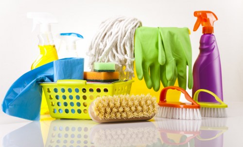 Professional carpet cleaning team following safety procedures