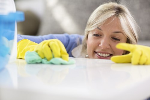 Technician wearing PPE during carpet cleaning in N19