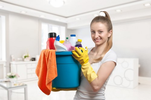 A cleaner organizing a bright N19 apartment during a house clean